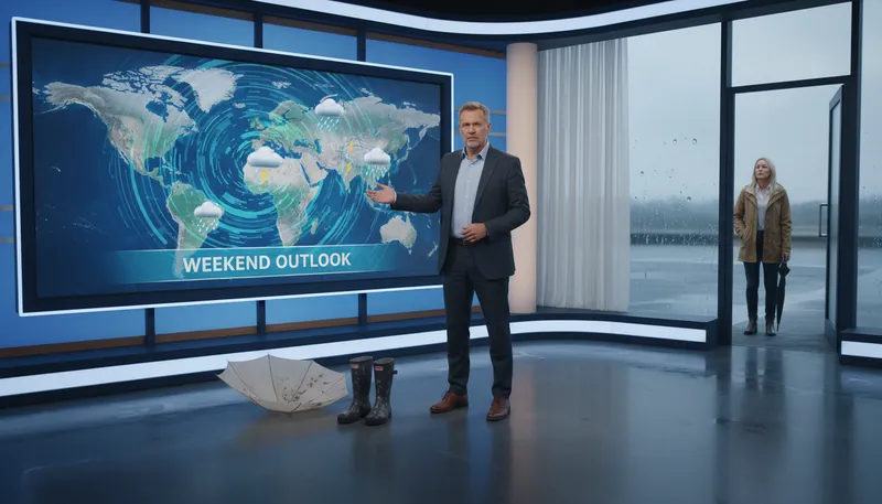 Illustration of weatherman: A person who reports on weather conditions.