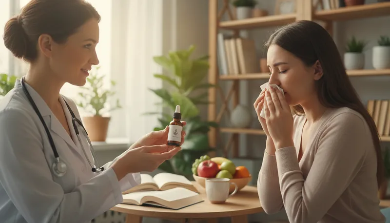 Illustration of homeopathic: a treatment using natural substances in small doses.