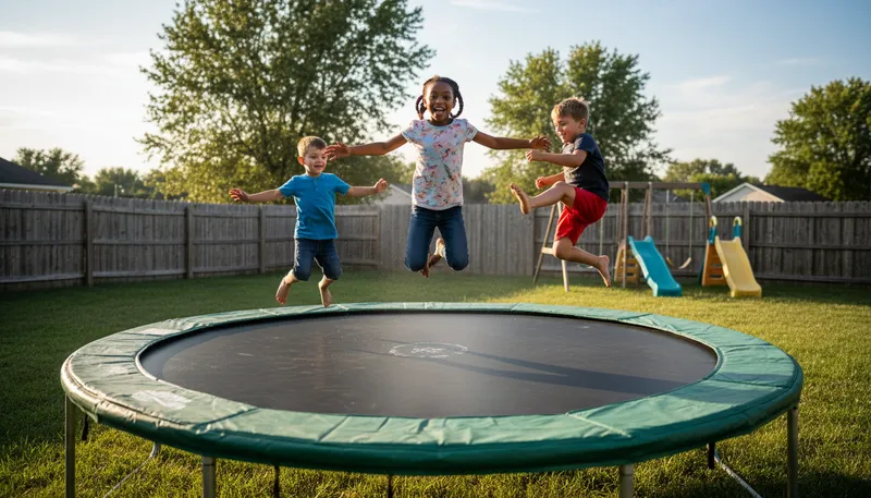 Illustration of trampoline: A device for jumping and performing acrobatics.