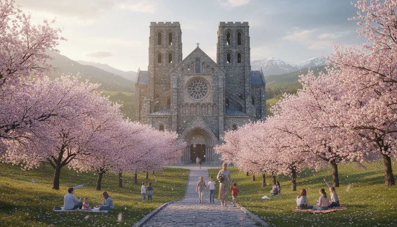 Illustration of abbey: A building for monks or nuns to live.