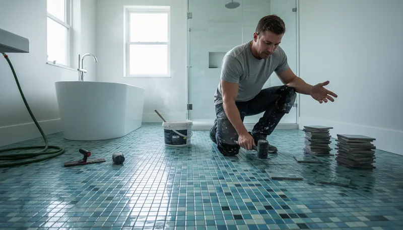 Illustration of adam tiler: a skilled tiler or worker.