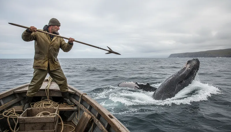 Illustration of harpoon: A long spear used for catching large fish.