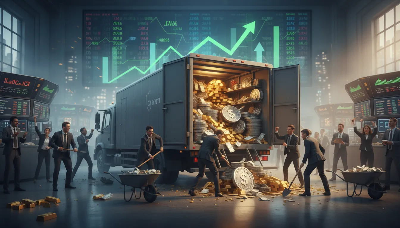 back up the truck 的插图：to buy a very large amount of an asset
