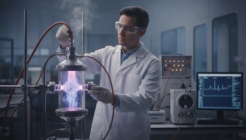 Illustration of ionize: To convert atoms or molecules into ions.