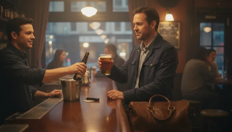 Illustration of one for the road: A final drink before leaving.