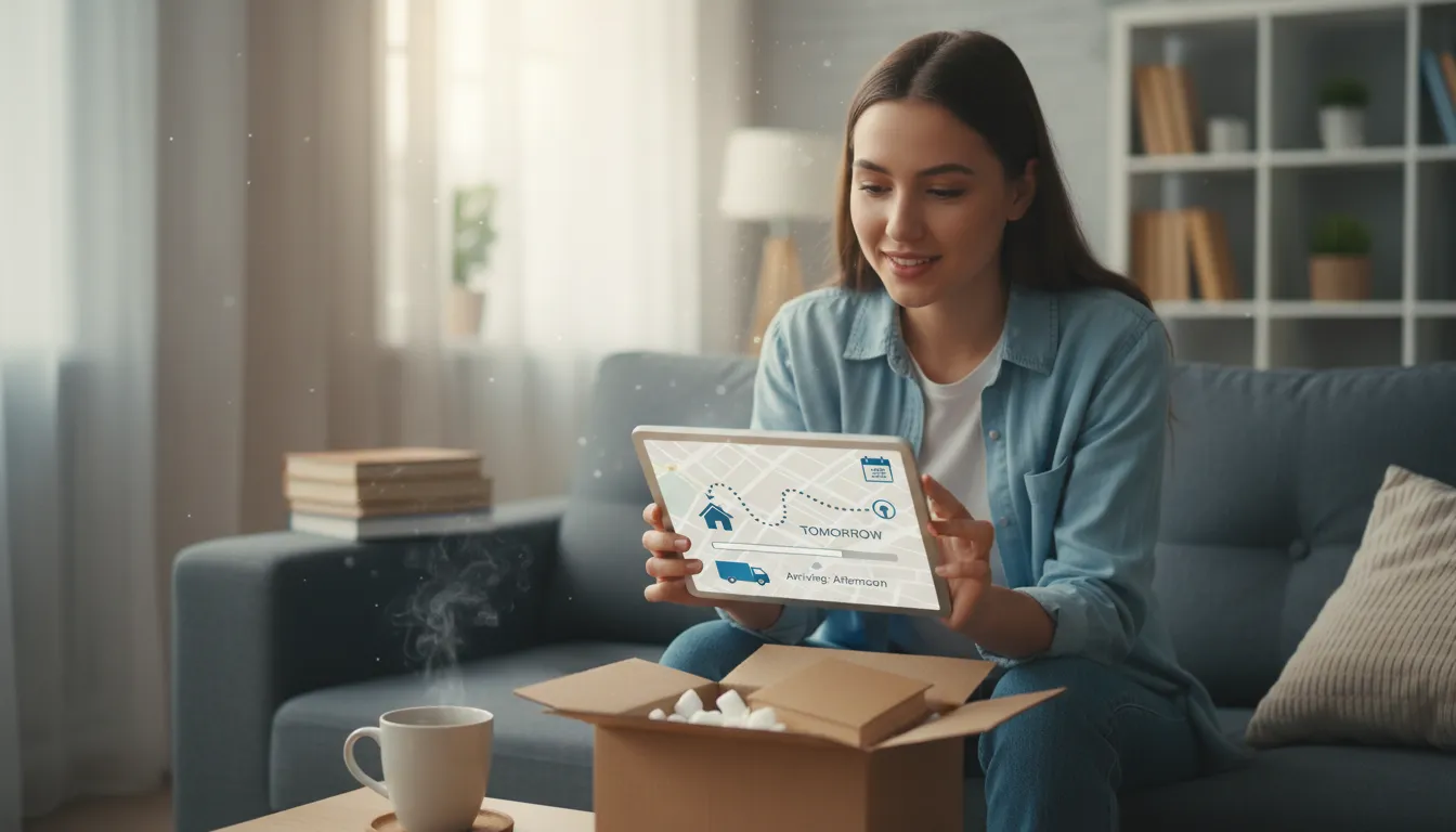 Illustration of tracking: The process of following the progress of a delivery.