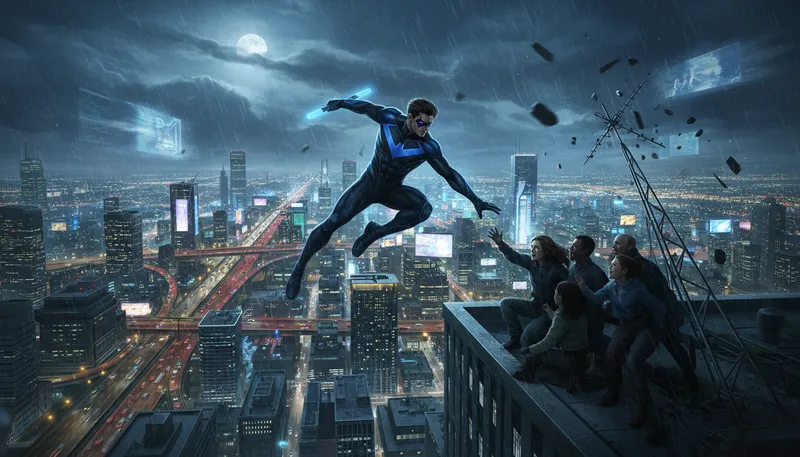Illustration of nightwing: A superhero character from comic books.