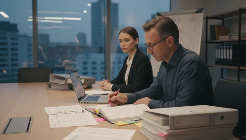 Illustration of auditor: A person who examines financial records.