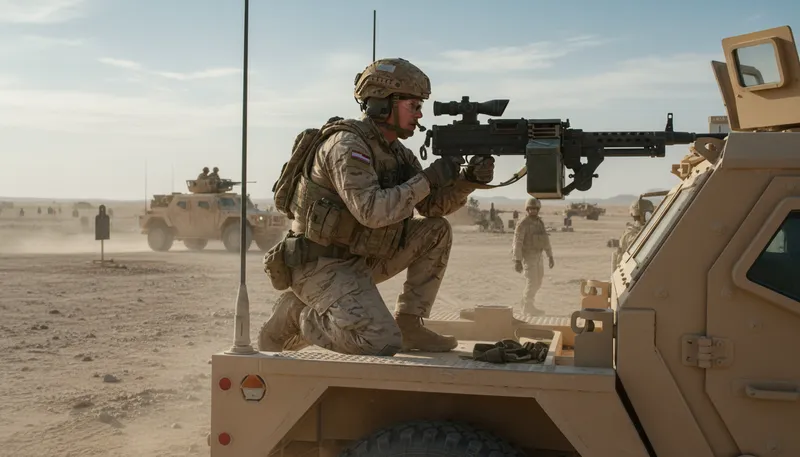 Illustration of gunner: A person who operates a gun.