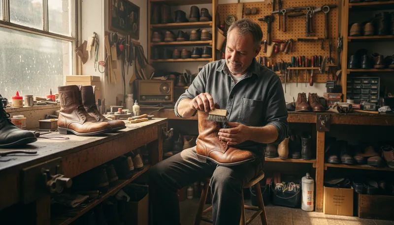 Illustration of schuster: a person who makes or repairs shoes