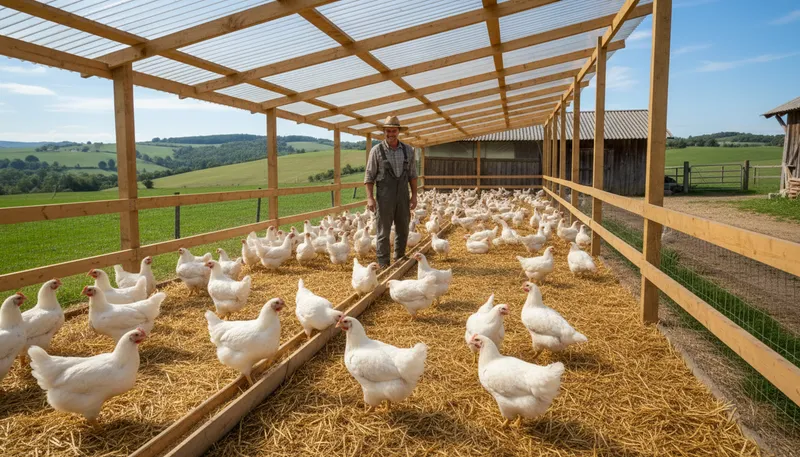 Illustration of broiler: A chicken raised specifically for meat production.