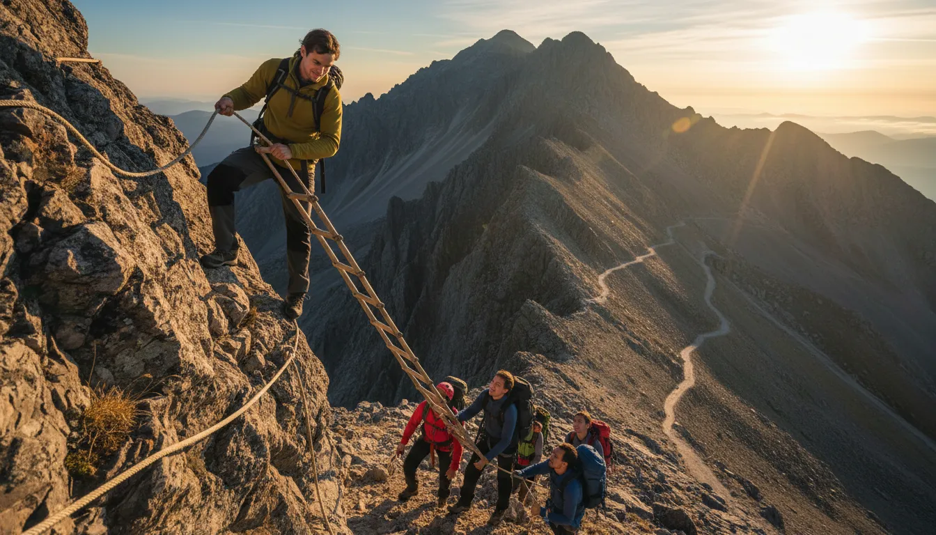Illustration von pull the ladder up after oneself: to prevent others from following one's success