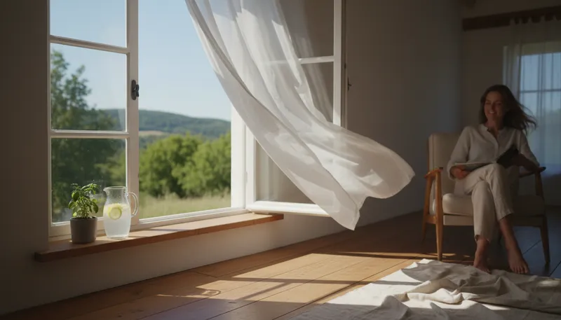 Illustration of ventilation: Air flow through a space for freshness.