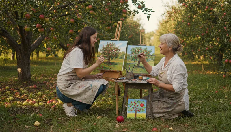 Illustration of the apple does not fall far from the tree: children resemble their parents