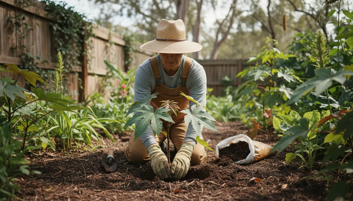 ภาพประกอบของ castor: tall tropical plant that produces oily beans