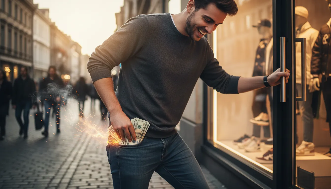 Illustration de burn a hole in someone's pocket : to make a person want to spend money quickly