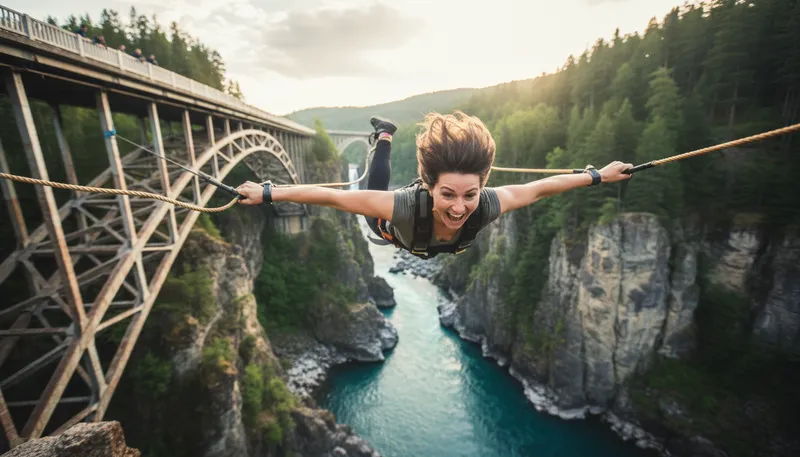 Illustration of bungee: Elastic cord used for jumping from heights.