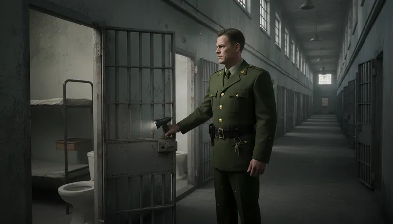 Illustration of warden: An official in charge of a prison.