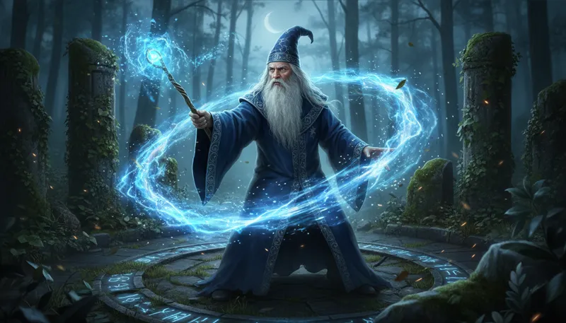 Illustration of wand: a magical tool often held in hand