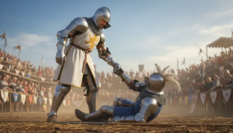 Illustration of chivalry: The medieval knightly system of honor and bravery.