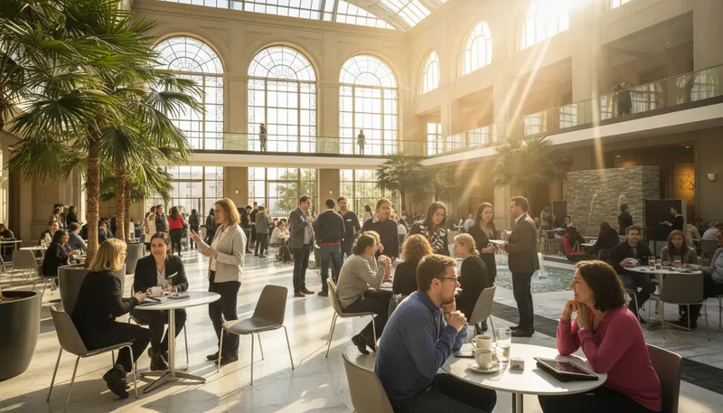 Illustration of atrium: An open central space in a building.