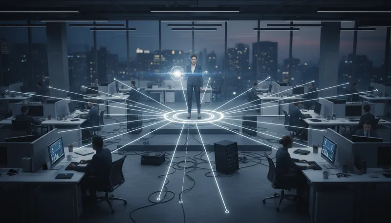 Illustration of centralization: Concentration of decision-making power in one place.