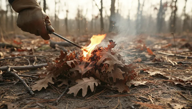 Illustration of ignite: To set something on fire or start burning.