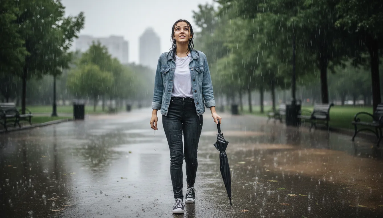 get wet-এর ইলাস্ট্রেশন: become soaked with water.