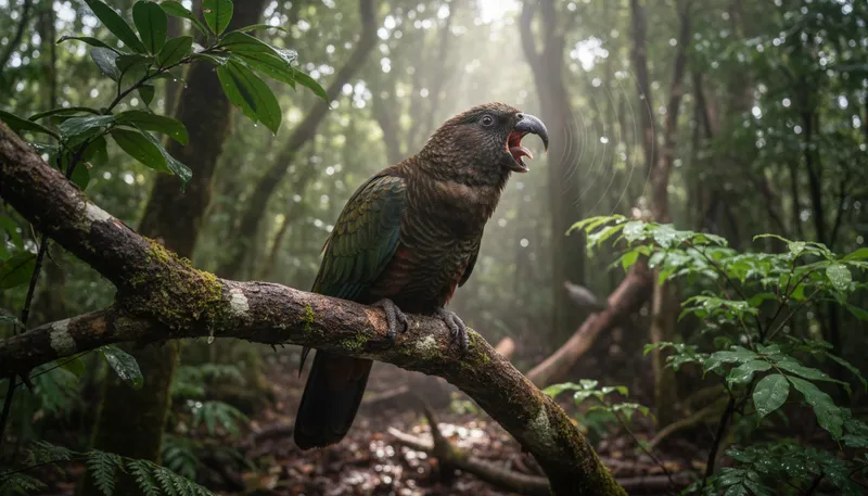 Illustration of kaka: a type of parrot native to New Zealand
