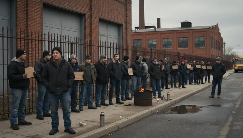 Illustration of picket: To protest by standing or marching in a line.