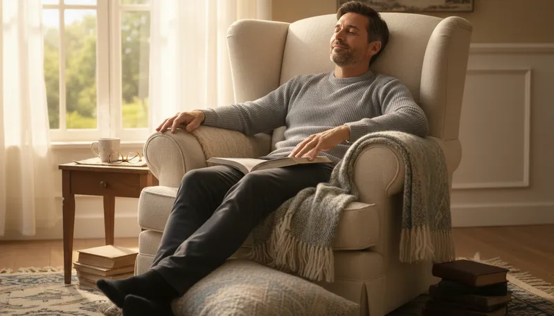 Illustration of comfortably: In a way that provides physical ease.