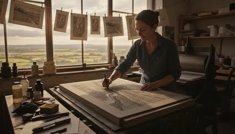 Illustration of lithograph: A printing technique using a flat stone.