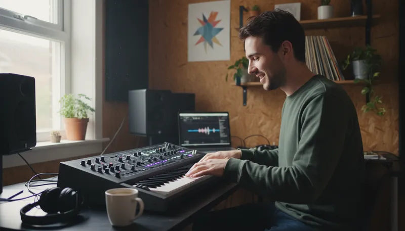 Illustration of synth: A device that produces electronic sounds.