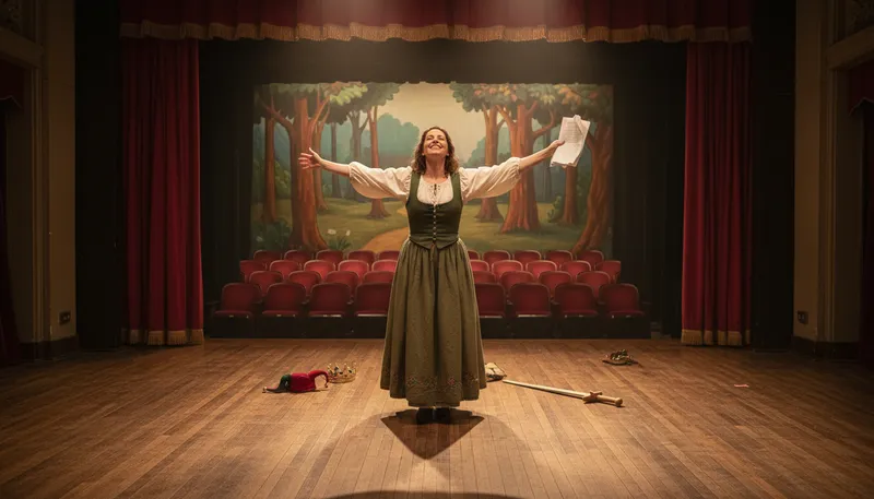 Illustration of tread the boards: perform on a stage as an actor.