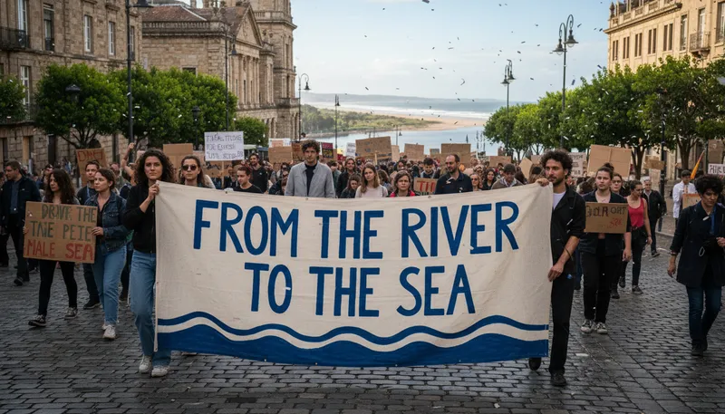 Illustration of from the river to the sea: a phrase about land and borders.