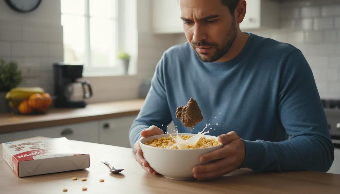 Illustration von shit in someone's cereal: to ruin someone's good situation or mood