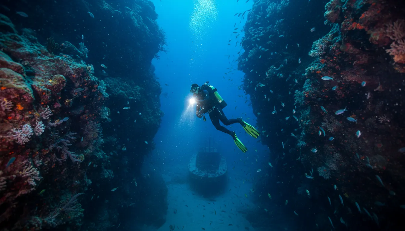 Illustration von deep: extending far down or inward