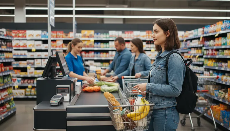 Illustration of checkout: point where purchases are paid for