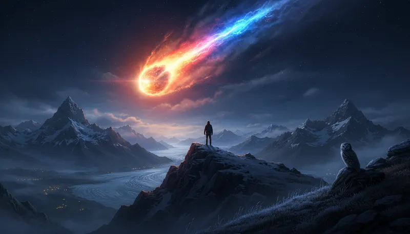 Illustration of meteor: a bright streak in the sky from a falling star.