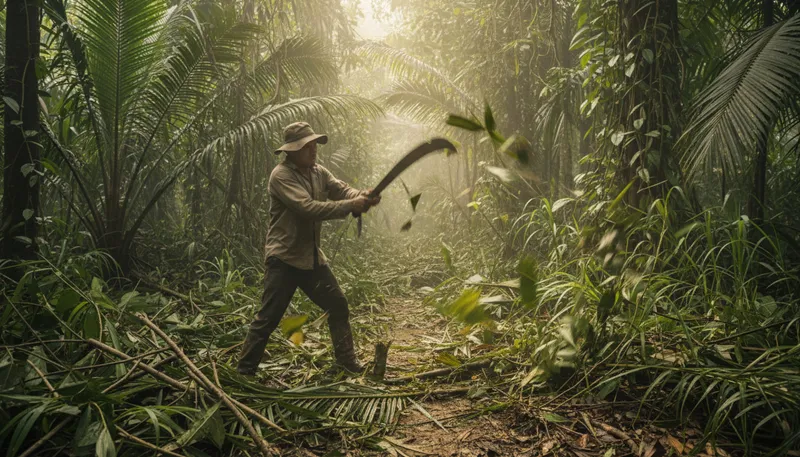Illustration of machete: A large knife used for cutting vegetation.