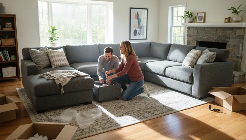 Illustration of sectional: A type of sofa made of separate pieces.