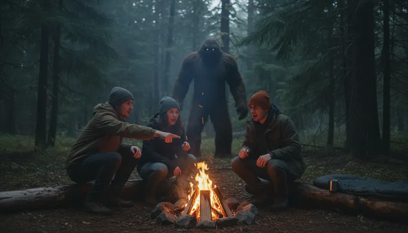 Illustration of sasquatch: A mythical ape-like creature in North America.