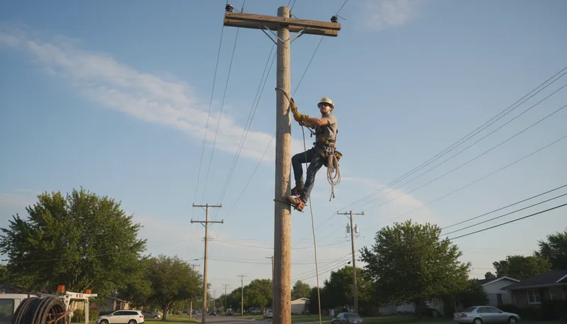Illustration of lineman: A worker who installs electrical lines.