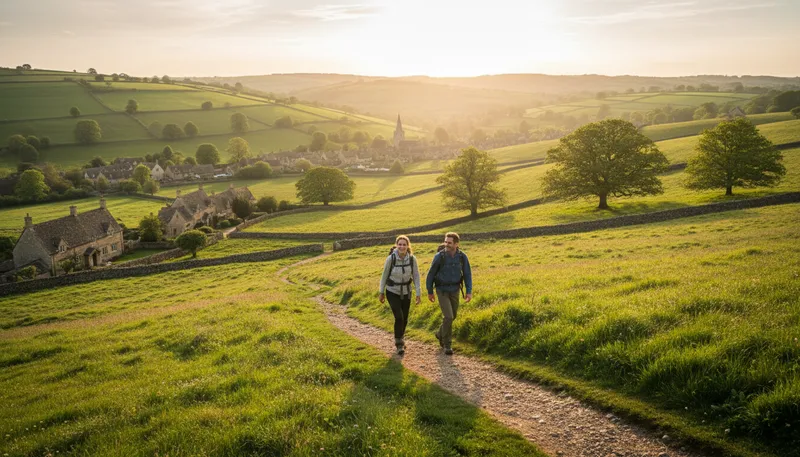 Illustration of cotswold: a region known for rolling hills in England.