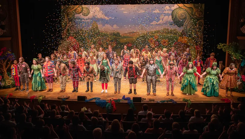 Illustration of musical: A play that includes singing and dancing.