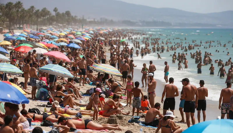 Illustration of heat wave: A prolonged period of hot weather.