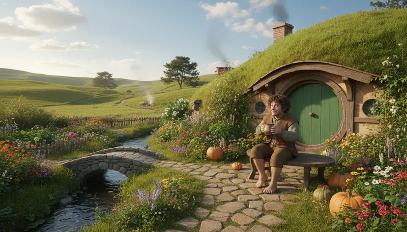 Illustration of hobbit: A small, human-like creature from fantasy.