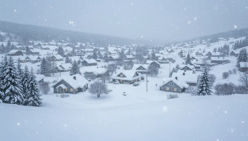 Illustration of snowfall: The act of snow falling from the sky.