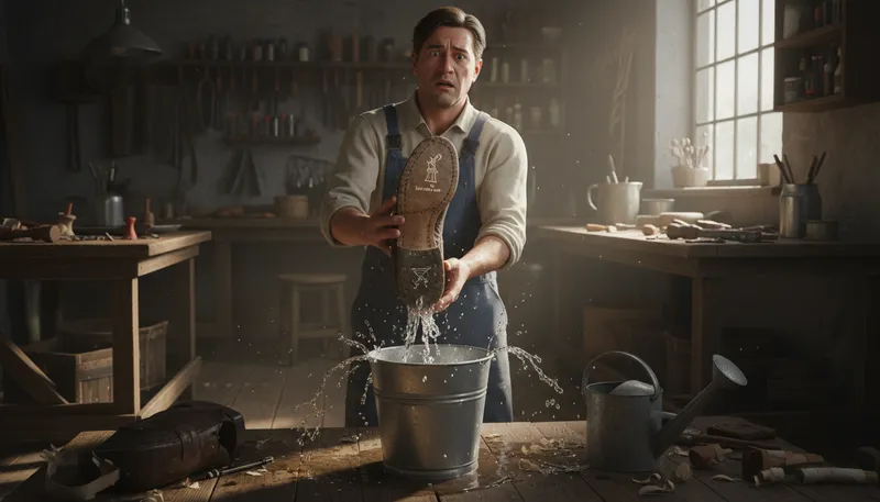 Illustration of couldn't pour water out of a boot with the instructions on the heel: extremely incompetent or inept