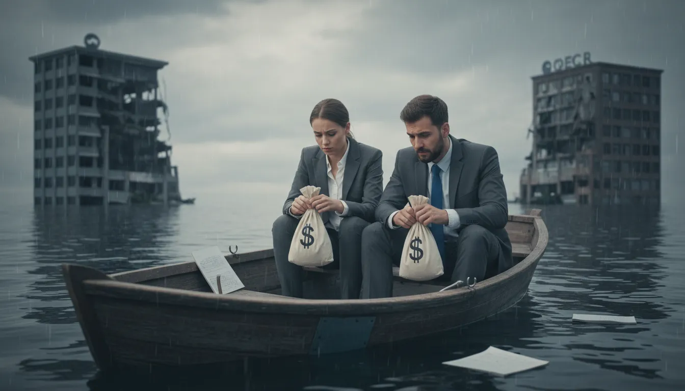 Illustration von in the same boat: facing the same situation or problem together.